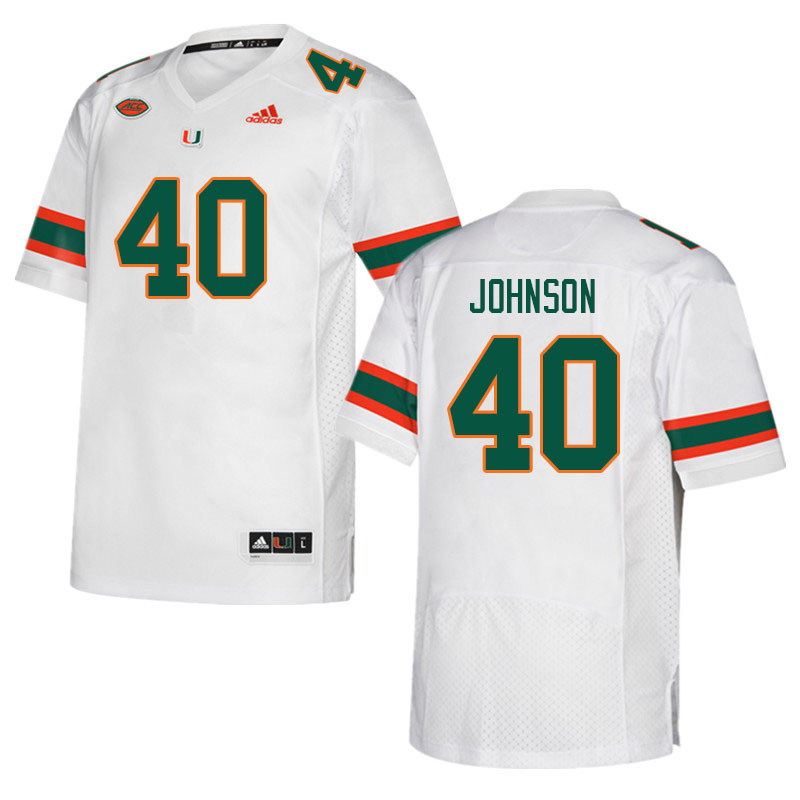 Men #40 Caleb Johnson Miami Hurricanes College Football Jerseys Sale-White - Click Image to Close